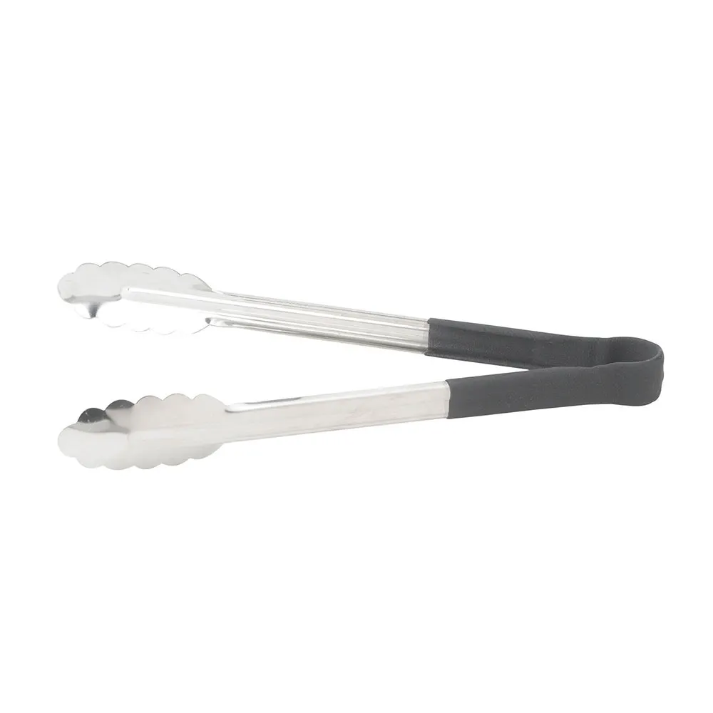 9" Utility Tong w/ PVC Coated Handle, 1 Piece, Stainless, Black